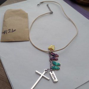 The silver cross and butterfly religion rope necklace with adjustable link chain